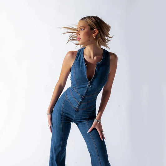 Stella™ | Backless Denim Jumpsuit